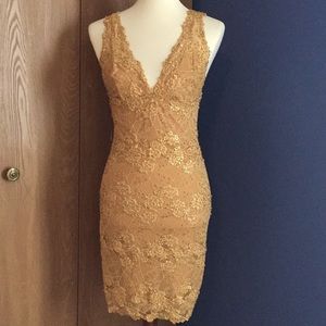 Marciano dark mustard color dress with sequins